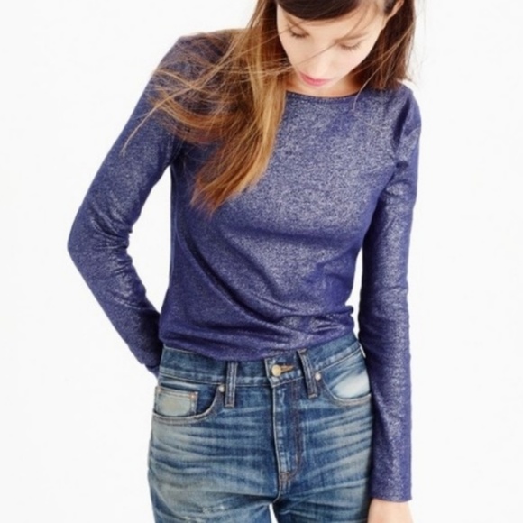 J. Crew Tops - J.Crew Metallic Blue long-sleeve painter T-shirt
